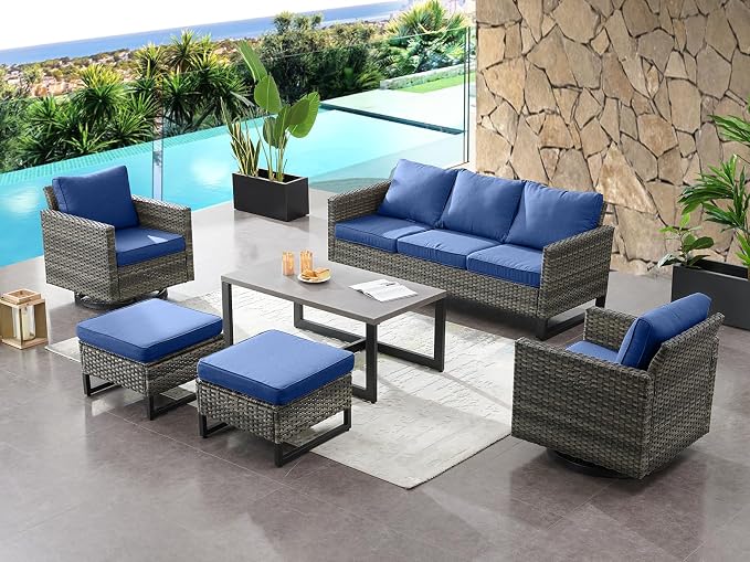 HUMMUH Outdoor Ottomans for Patio Set of 2 PE Wicker Outdoor Footstool - Image 2