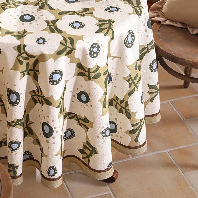 Designer Vintage Round Tablecloth, Linen French Tablecloth - Image 3