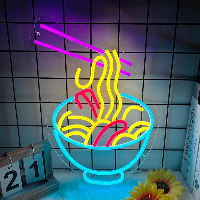 Ramen Neon Sign for Wall Decor, Noodle Led Neon Lights, Neon Ramen Light up by Moneter
