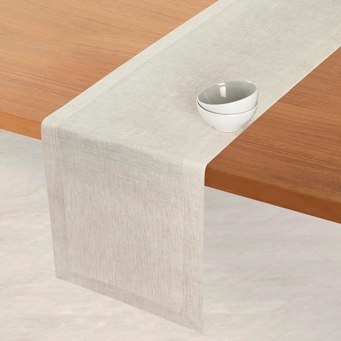D'Moksha Homes Linen Light Natural Table Runner 144 Inches Long - Image 2
