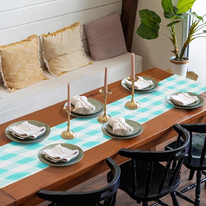 Fabric Checkered Table Runner 6 Pack Waterproof Gingham Table Runner 14W x 108L - Image 7