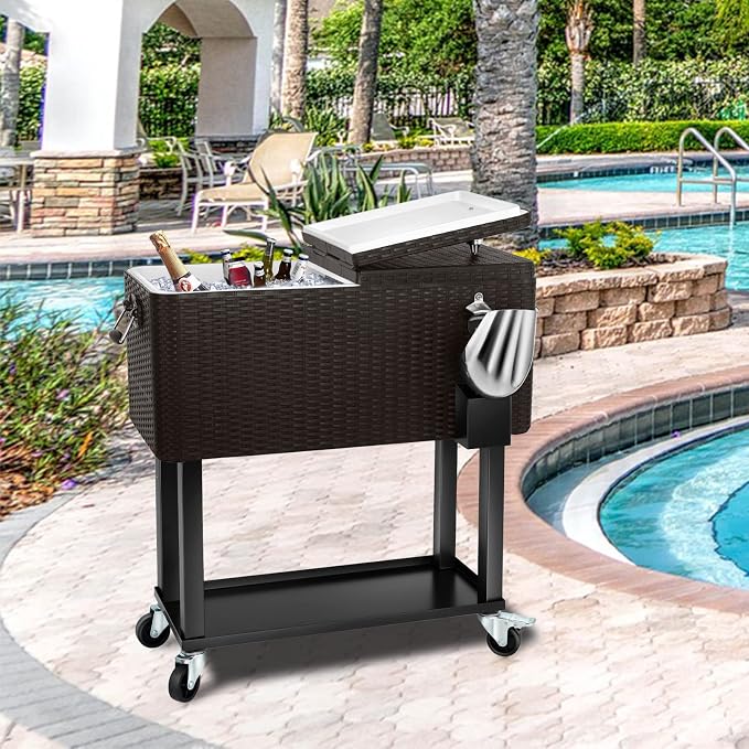 EDOSTORY 80 Quart Rolling Ice Chest Cooler Cart, Patio Backyard Party Drink - Image 2
