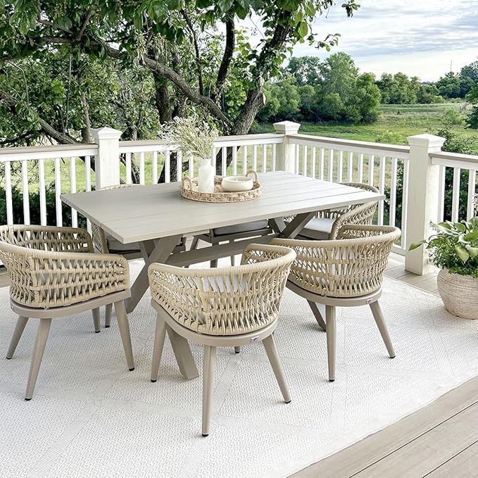 PURPLE LEAF 7 Pieces Outdoor Dining Set All-Weather PE Rattan Outdoor Patio by PURPLELEAF