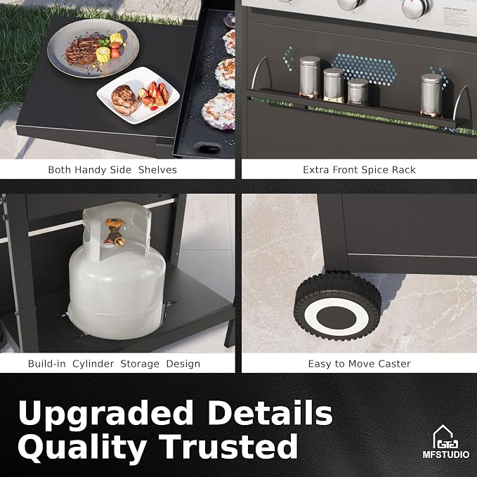 MFSTUDIO 27 Inch Flat Top Propane Gas Griddle Grill, Ceramic Coated Cast Iron - Image 8