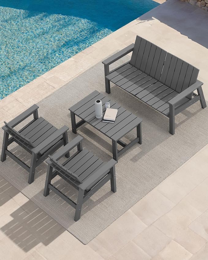SERWALL Patio Coffee Table, HDPE Rectangle Outdoor Coffee Table Set of 2 - Image 7