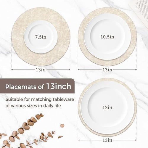 13" Round Placemats Set of 4, Reversible Faux Leather Heat Resistant Table Mats - Image 2