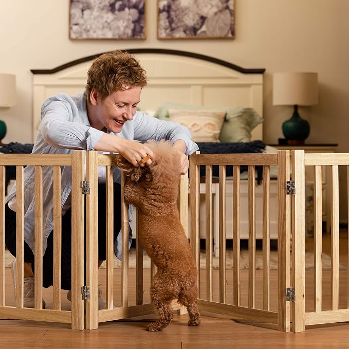 LZRS 4-Panel Wooden Free Standing Foldable Dog Gate Indoor – 24" High, Extra - Image 6