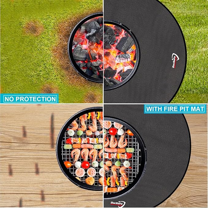 Grill Floor Mat, 42-Inch Round Fireproof Fiberglass, Black