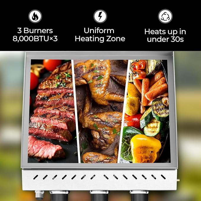 R.W.FLAME 3 Burner Tabletop Propane Griddle, 000 BTU Flat Top Grill - Image 4