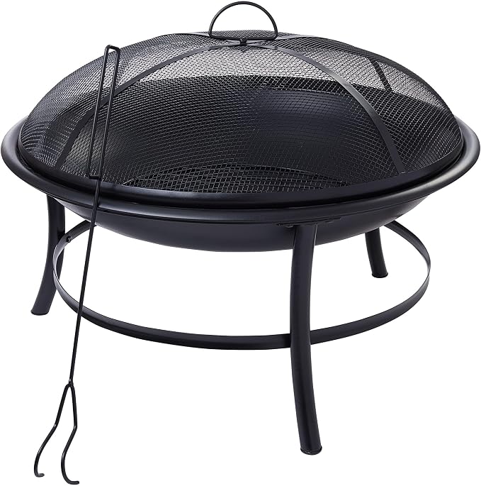 26-Inch Round Iron Outdoor Wood Burning Fire Pit by Unknown