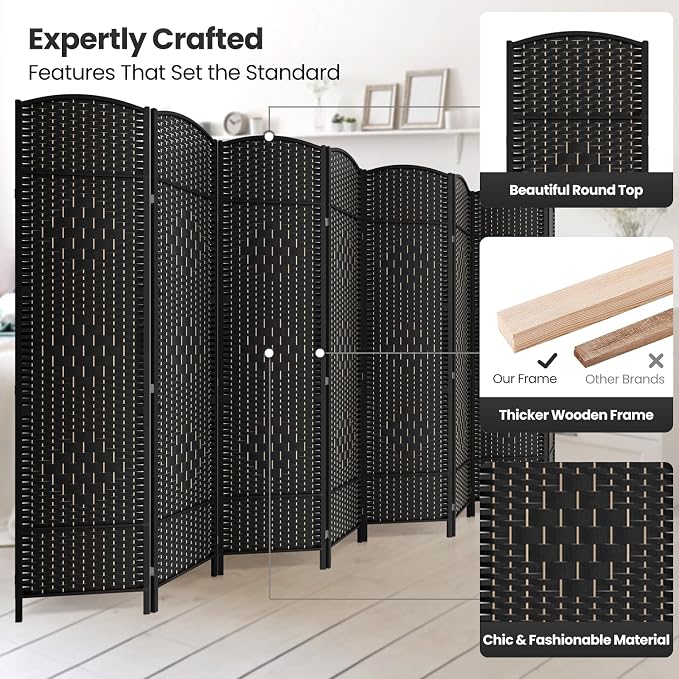 8 Panel Room Divider, 6Ft Folding Privacy Screen, Tall - Image 2