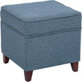 Adeco 17" Square Ottoman with Storage, Small Blue Storage Ottoman Foot Rest by Adeco