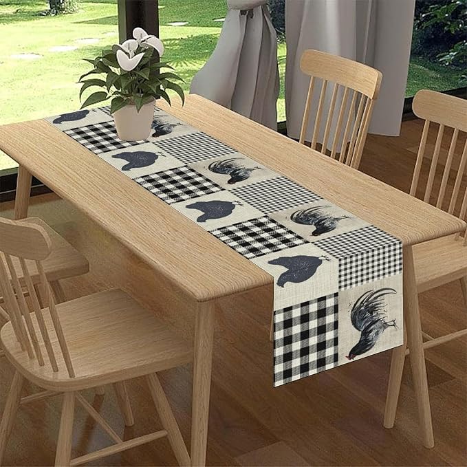Farmhouse Rooster Table Runner, Vintage Rooster Retro Farmhouse Country Chicken - Image 2