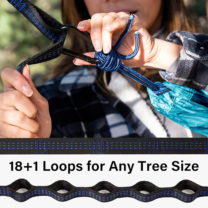Double Camping Hammock, 500 lb Capacity, Tree Straps, Grey and Sky Blue
