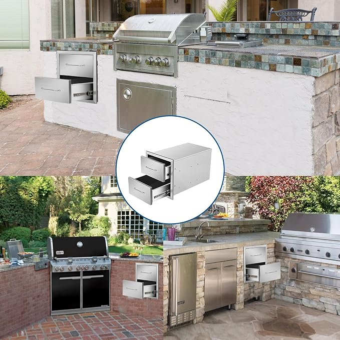 Outdoor Kitchen Drawers 14"Wx15"Hx23"D Flush Mount Access 2-Drawer BBQ - Image 6