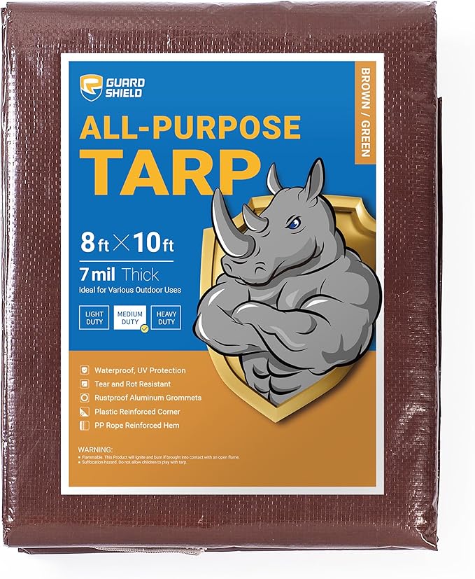 GUARD SHIELD Brown/Green Tarp 8x10 Feet Medium Duty Outdoor Waterproof Multi by GUARDSHIELD