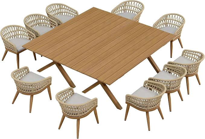 PURPLE LEAF 12 Pieces Outdoor Dining Set All-Weather PE Rattan Outdoor Patio by PURPLELEAF
