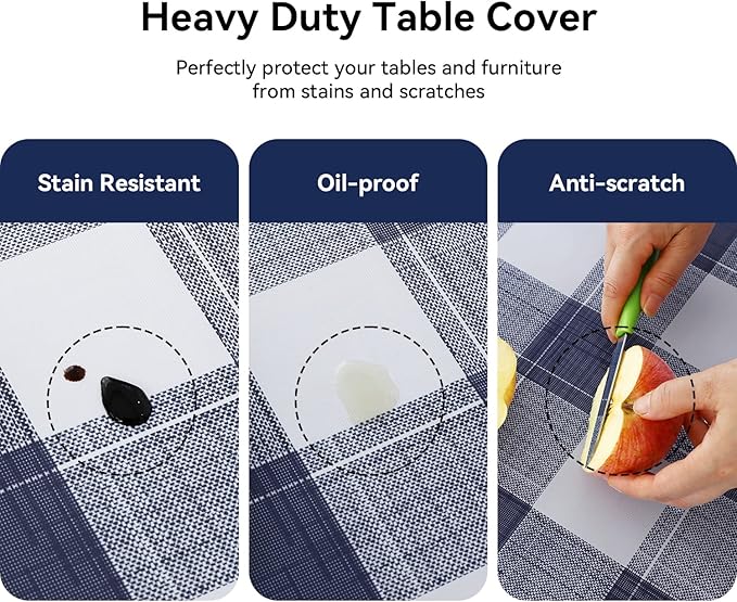 Romanstile Rectangle Vinyl Tablecloth, 100% Waterproof Oil-Proof Checkered - Image 4