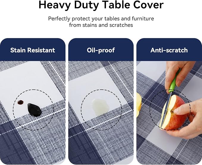 Romanstile Rectangle Vinyl Tablecloth, 100% Waterproof Oil-Proof Checkered - Image 4