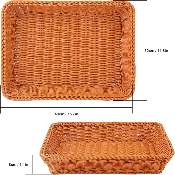6 Pack 16 Inch Brown Wicker Bread Basket, Handmade Woven Organizer, Rectangular - Image 2