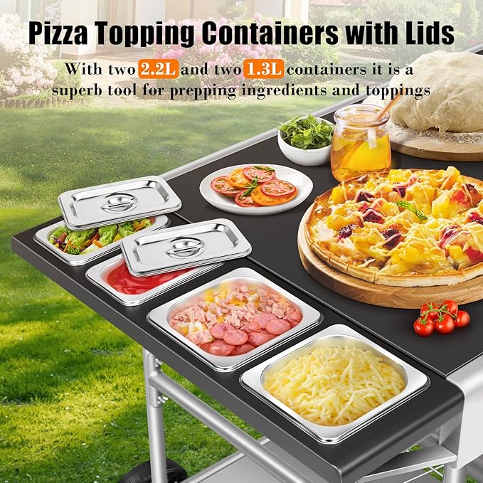 Pizza Oven Table with Topping Station, Outdoor Pizza Oven Cart, Grill Table - Image 2