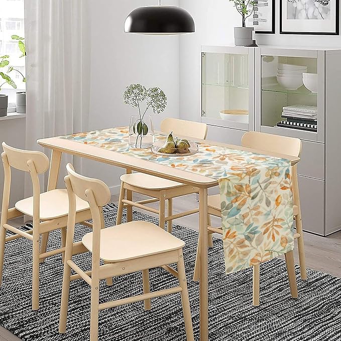 Fall Eucalyptus Leaf Table Runner, Autumn Orange Blue Leaves Harvest - Image 2