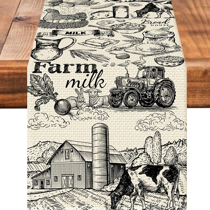 Farm Burlap Table Runner Seasonal Spring Fall Kitchen Dining Linen Table by Worltoldb