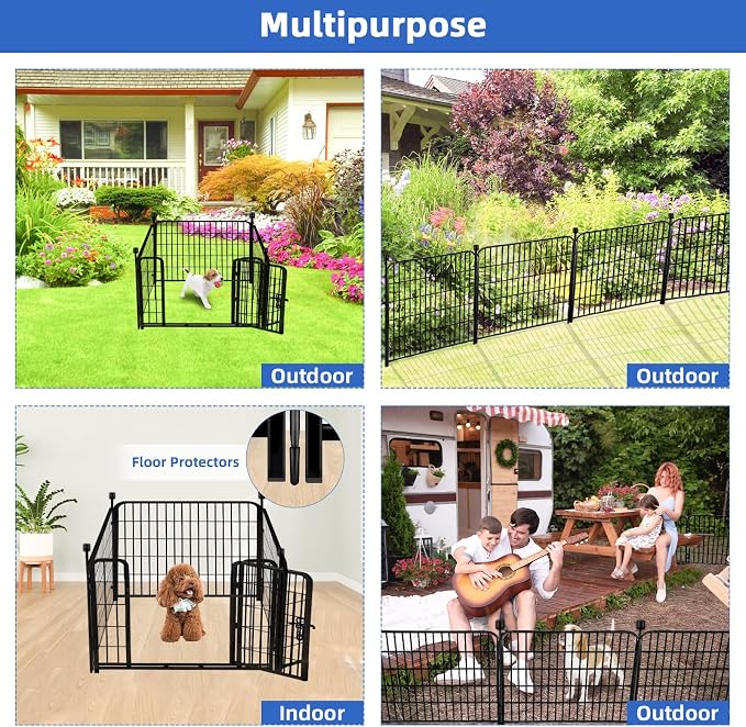 ADAVIN 32 in Garden Fences and Borders, 1 Gate+3 Panels Dog Fence Outdoor - Image 5