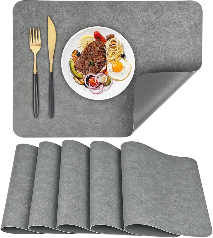 Faux Leather Placemats Set of 6 Table Mats Heat Resistant Reversible Place Mats by APLKER