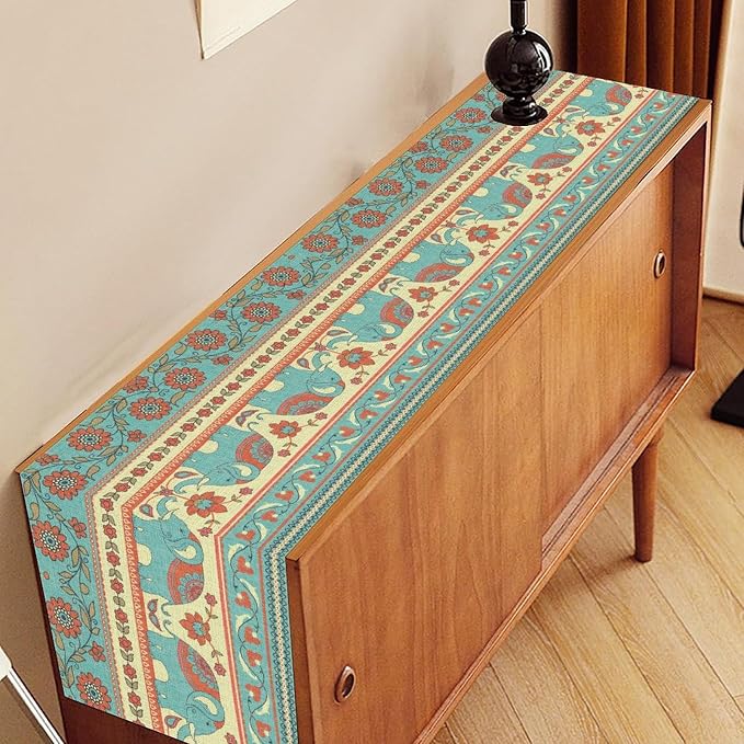Boho Table Runner, Rustic African Tribe Indian Elephant Diwali India Ethnic - Image 3