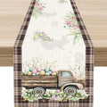 Easter Truck Table Runner, Rustic Brown Plaid Eggs Floral Bunny Spring Summer by Unknown