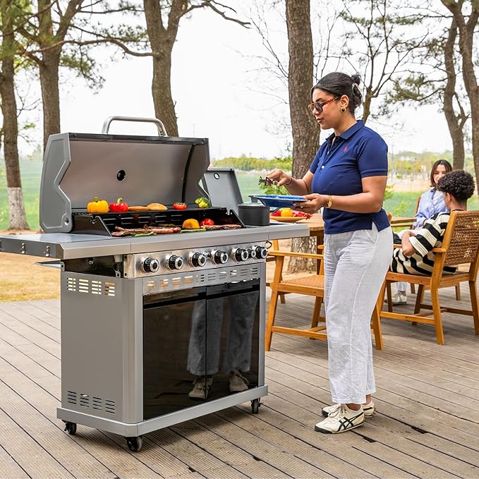 2 in 1 Propane Griddle Grill Combo, 6-Burner Propane Gas BBQ Combo Grill - Image 2