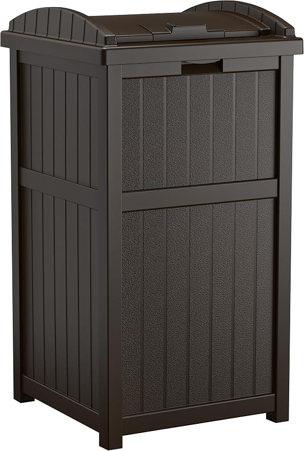 Suncast 33 Gallon Durable Plastic Hideaway Outdoor Garbage Can by Suncast