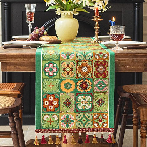 13×72 Inch Table Runner, Retro-Luxury Tassels Series by Unknown