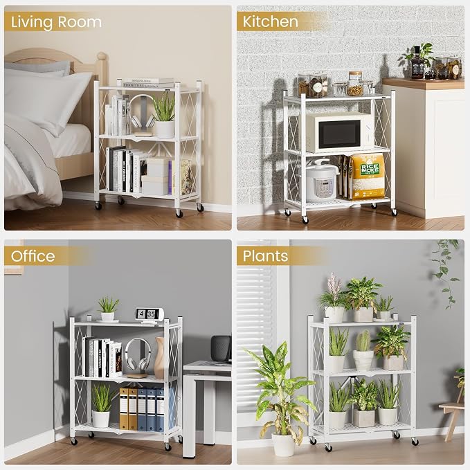 ALANNG Storage Shelves with Wheels, Bookshelf with Storage, No Assembly Metal - Image 8