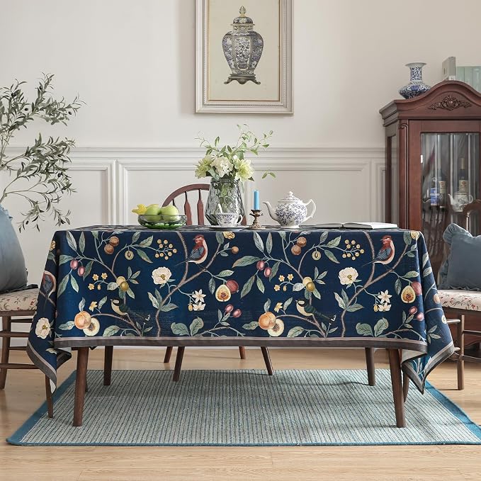 Linen Table Cloth Rectangle, Wrinkle Resistant French Blue Tablecloth Print - Image 9