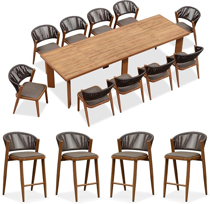 PURPLE LEAF 11-Piece Patio Dining Set Outdoor Furniture Rectangular Table and by PURPLELEAF