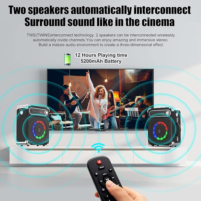 JYX Karaoke Machine with Two Wireless Microphones, Portable Bluetooth Speaker - Image 3
