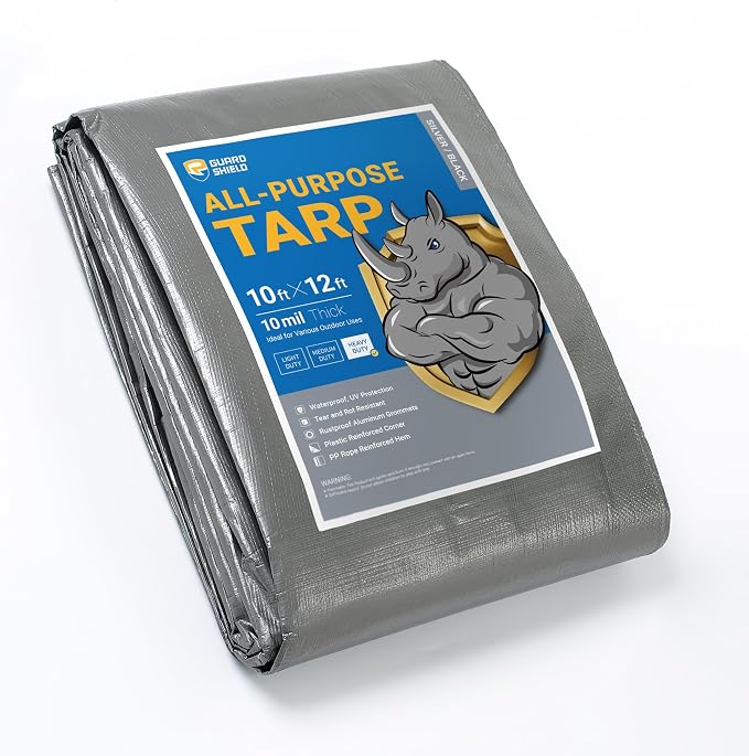GUARD SHIELD Heavy Duty Tarp 10x12 Feet Silver/Black Multi Purpose Thick by GUARDSHIELD