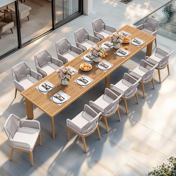 PURPLE LEAF 13 Pieces Patio Dining Set Aluminum Modern Rectangular Table and - Image 2