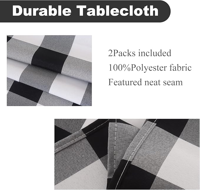 Cupuamon 2 Pack Waterproof Polyester Fabic Round Checkered Tablecloth，60 - Image 2