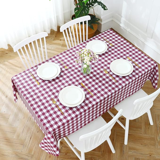 Romanstile Rectangle Vinyl Tablecloth, 100% Waterproof Buffalo Gingham Plastic - Image 5