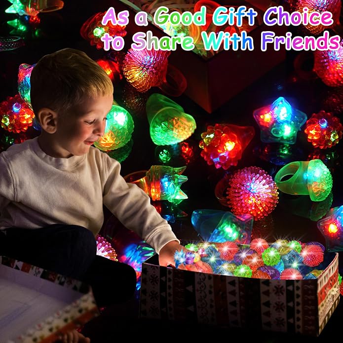 Valentines Day 200 Pcs Light Up Rings, New Year Glow In The Dark Party Supplies - Image 2
