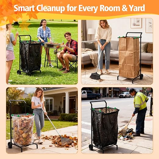 Foldable Leaf Bag Holder, Mobile Trash Bag Holder Stand - Image 7
