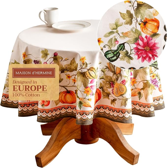 Maison d' Hermine Table Cloth Round Table 100% Cotton 63 Inches Fall Tablecloth by MaisondHermine