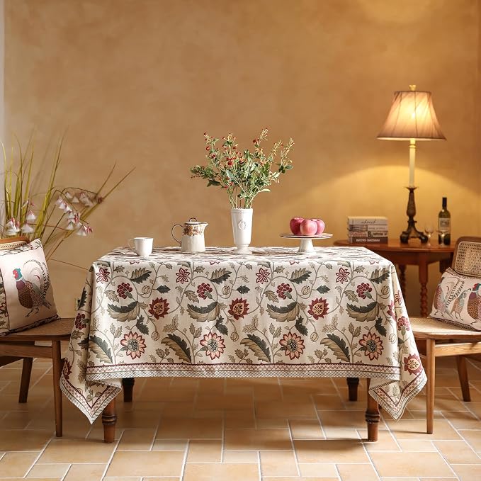 ISAENNE Designer Provence Floral Square Tablecloth, Linen Colorful Washable - Image 2