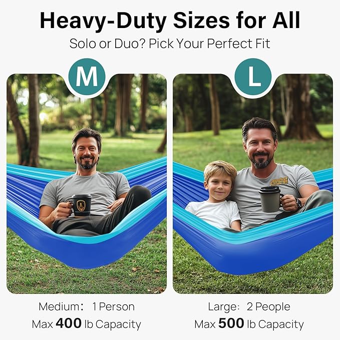 Double Camping Hammock in Royal Blue, 500 lb Nylon with Tree Straps