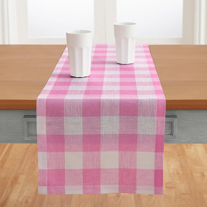 Solino Home Linen Checkered Table Runner 108 Inches Long by SolinoHome