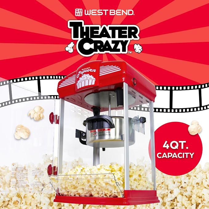 West Bend Stir Crazy Movie Theater Popcorn Popper, Gourmet Popcorn Maker Machine - Image 3