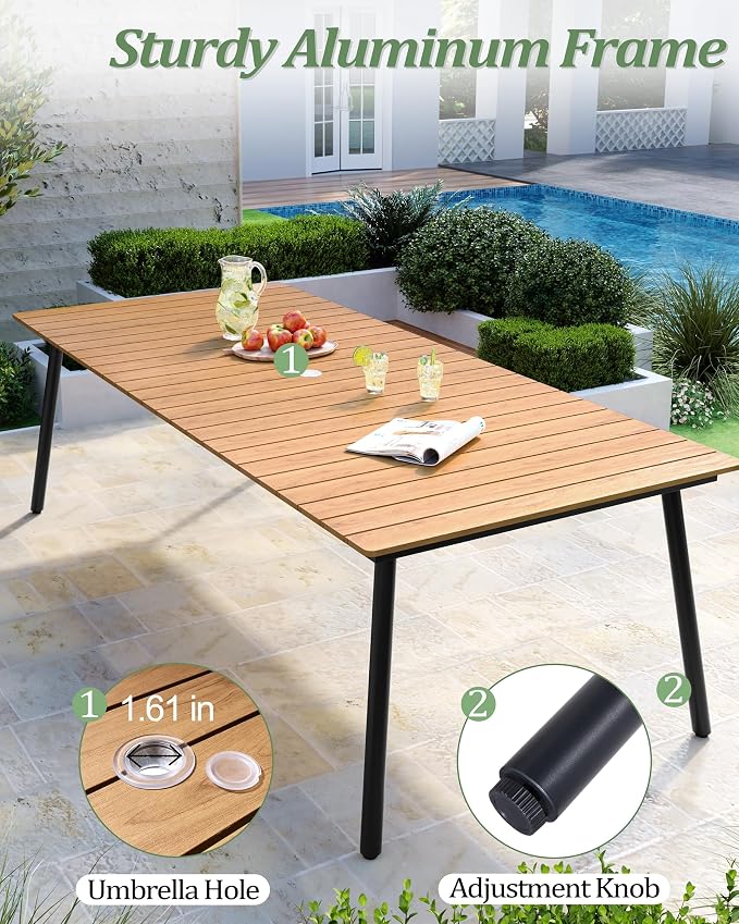 95" Patio Outdoor Dining Table for 8-10, Weather-Resistant Wood-Grain Top - Image 6